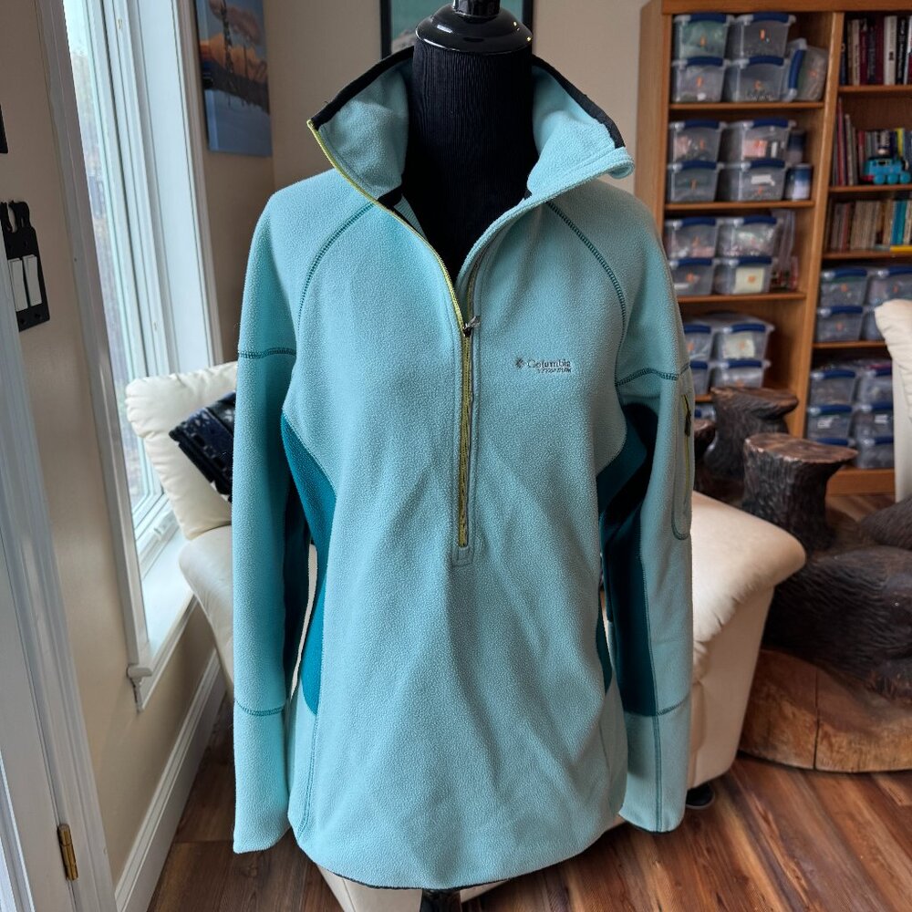 Columbia Fleece Pullover Sweater Size L Blue. Quarter Zip. Omni Heat